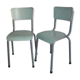 2 anciennes chaises d'école en métal et bois