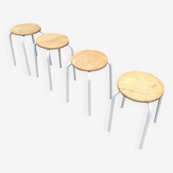 Set of 4 industrial style wood and metal stools