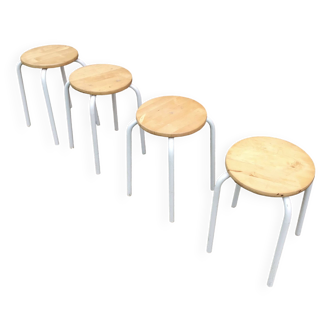 Set of 4 industrial style wood and metal stools