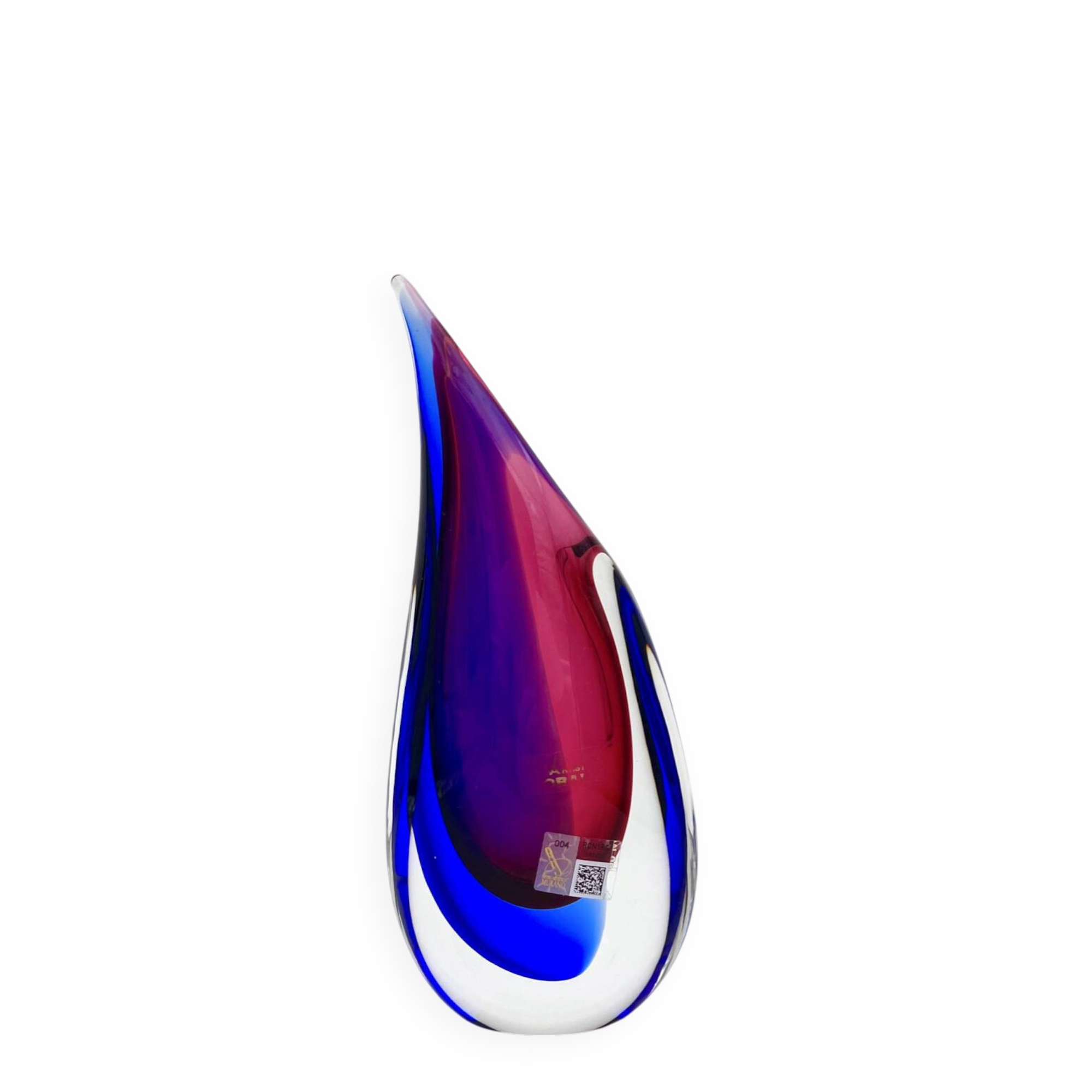 Vase Luigi Onesto Oball Sommerso Flame Blue Magenta 25cm 1.78kg Label