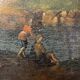 Italian School "Lake landscape, forest animated by figures" oil painting