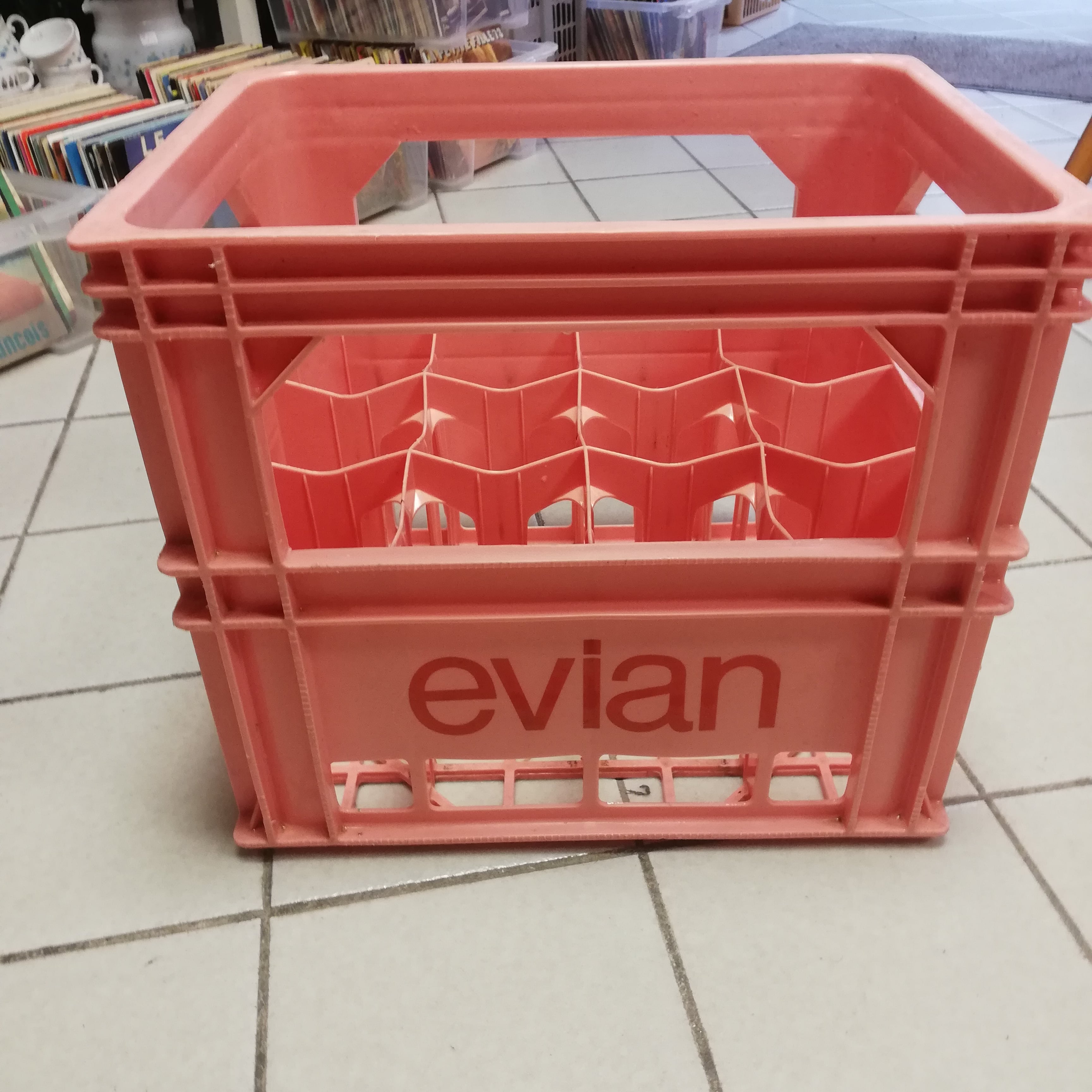 Evian bottle rack