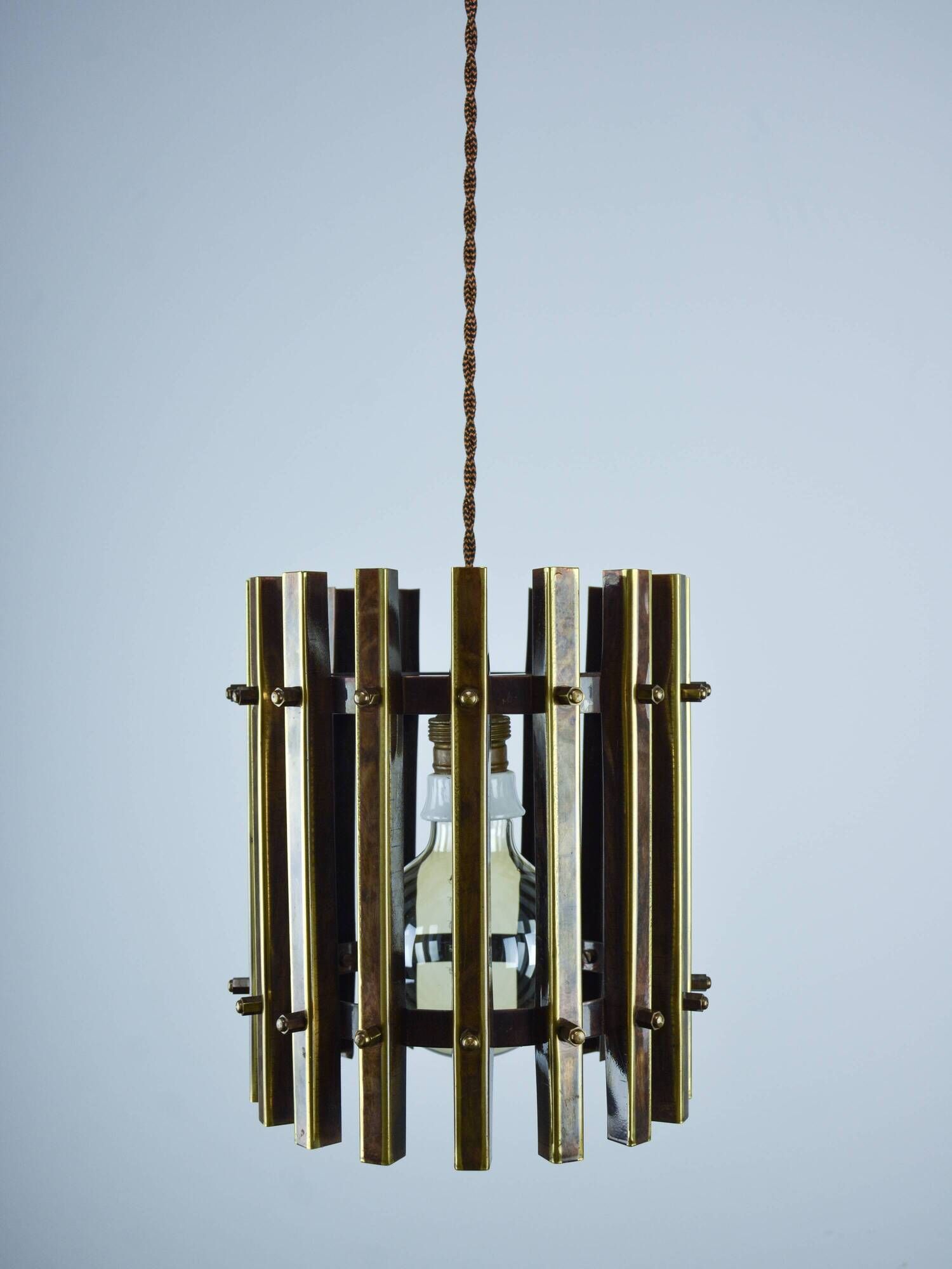 Italian Brutalist Brass-Metal Pendant Lamp