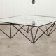 Square coffee table in glass and black satin metal 1980