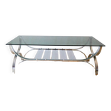 Rectangular coffee table in smoked glass and chrome double trays Design 1970