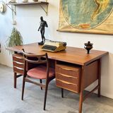 Freestanding teak desk, Denmark 60s/70s, vintage, mid-c mode