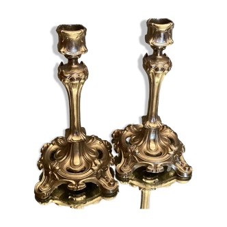 Pair of candlesticks in silver regulation art nouveau early twentieth century