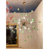 Green Cubes Murano Glass Gold Sputnik Candlestick