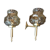 Pair of appliques in amber glass and gilded metal / vintage 60s-70s