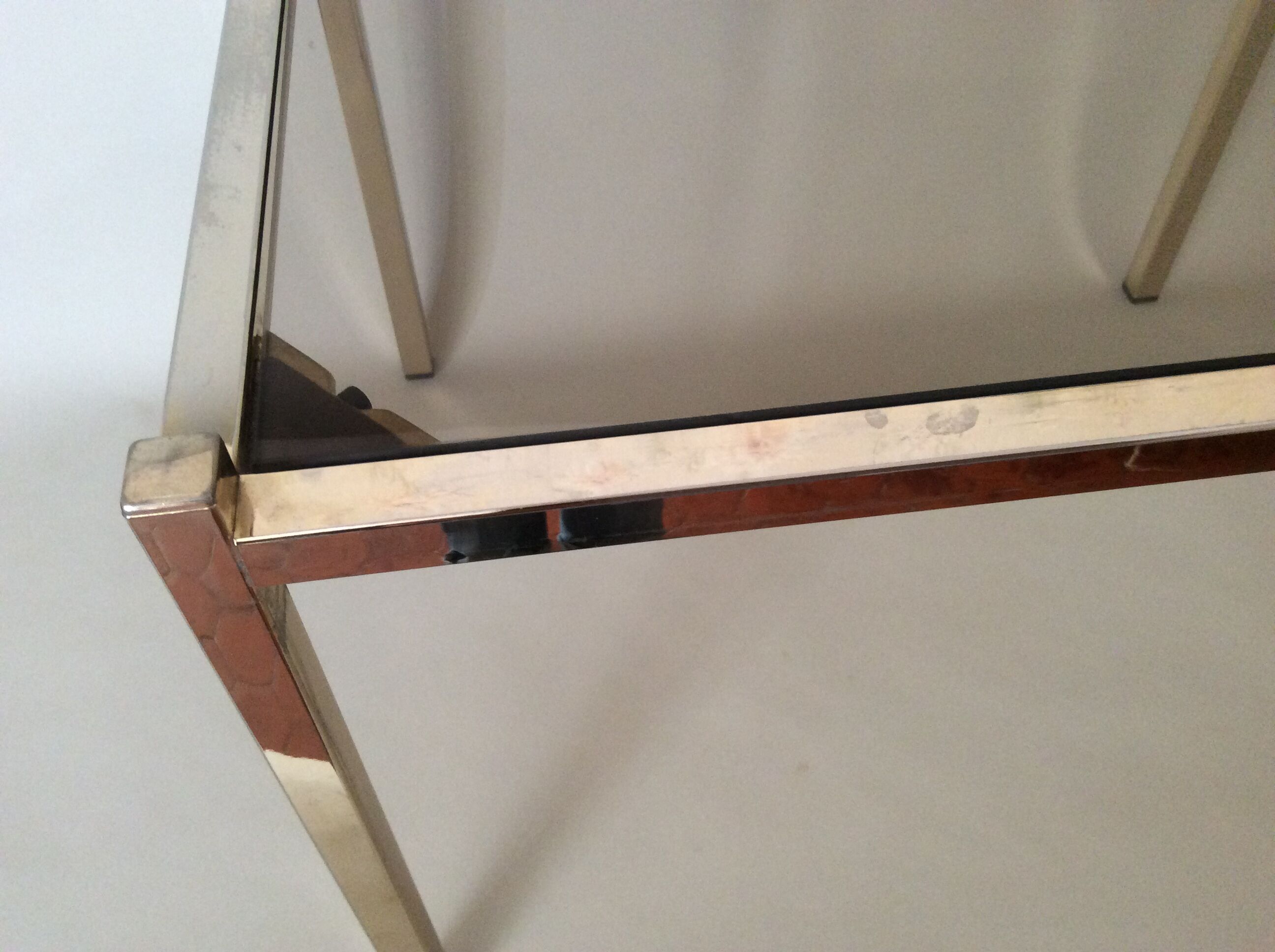 Glass-gold metal sofa tray smoked glass 70/80s