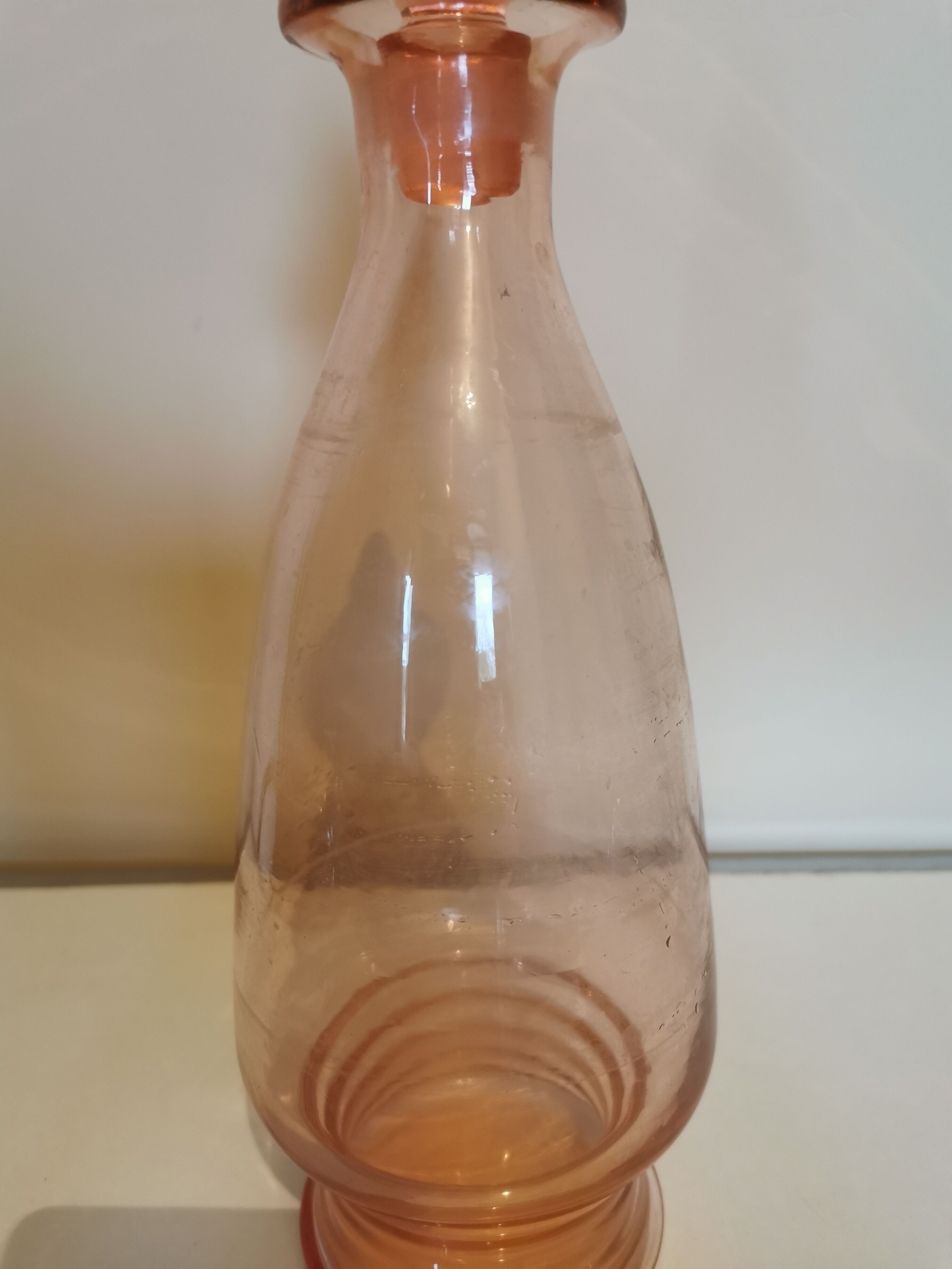 Art deco decanter in pink glass