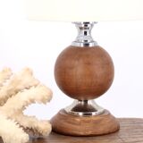 Wooden and silver metal lamp, off-white lampshade, 1970s