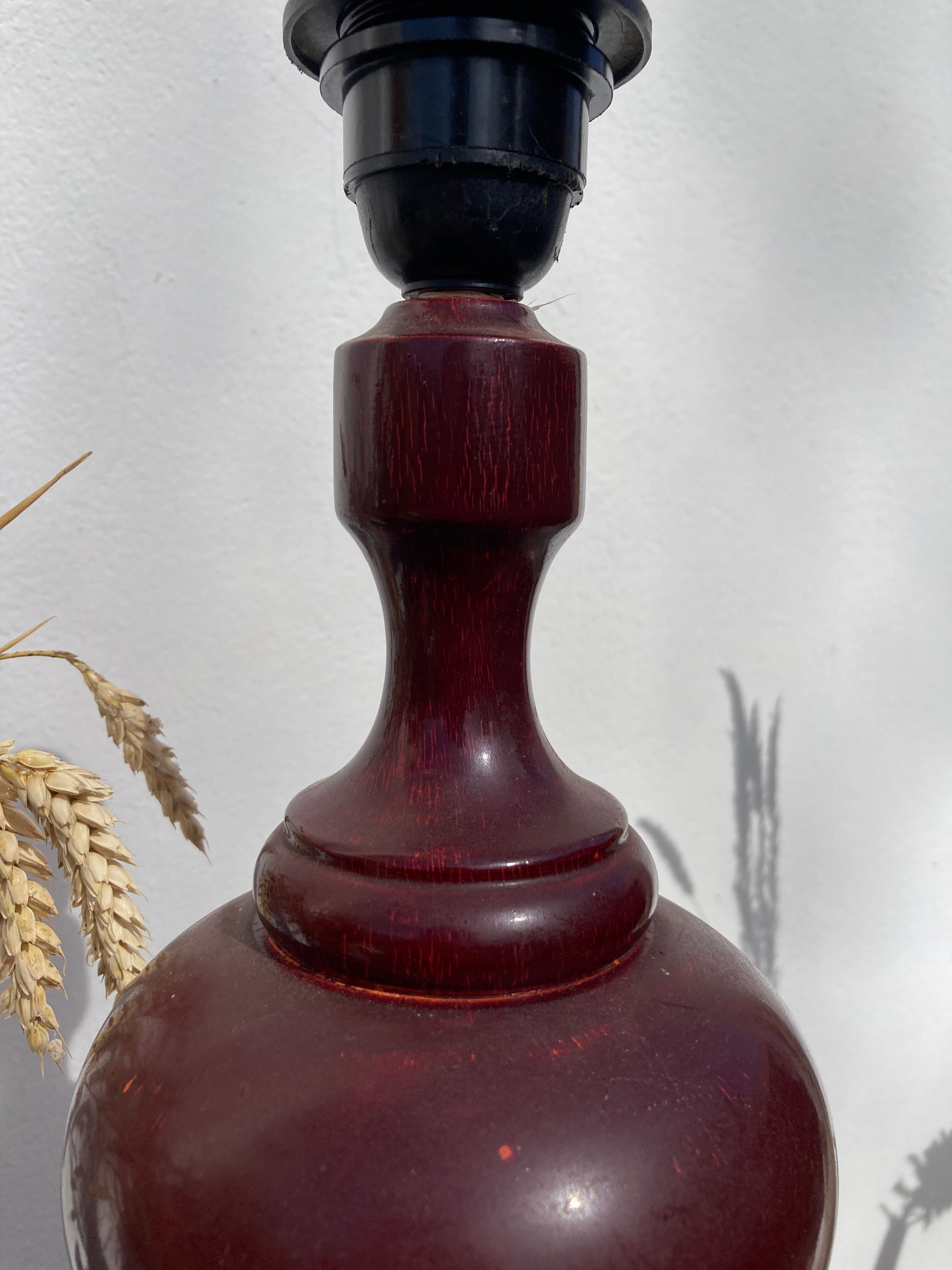 Large 1970 wooden lamp foot turned plum