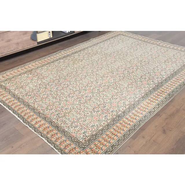 1970s Turkish Oushak Handmade Wool Cotton Orange Area Rug 199x291
