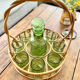 Service at orangeade vintage seventies green glass and rattan basket