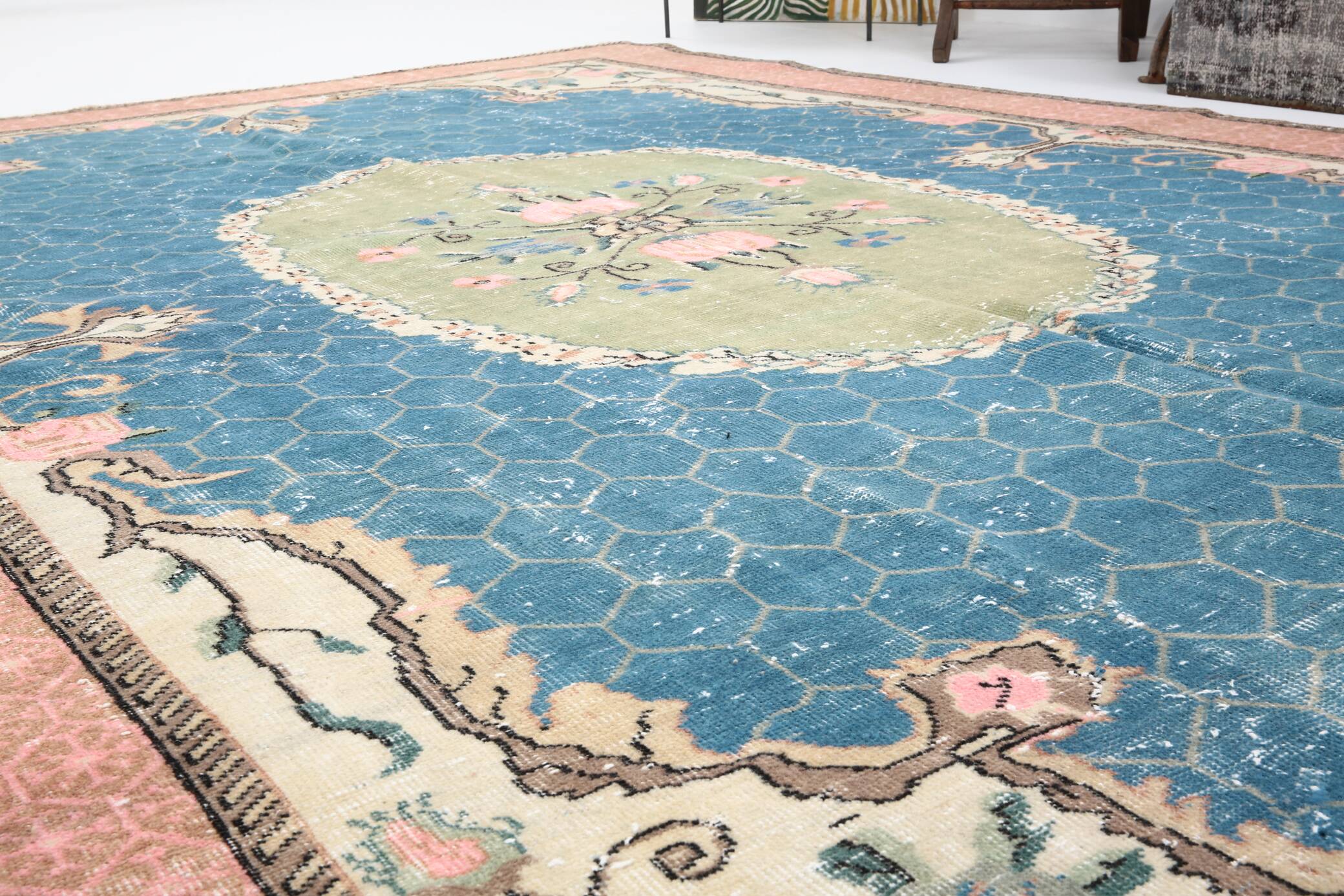 7x10 Blue & Green Handmade Turkish Vintage Rug, 211x320 Cm SK4996