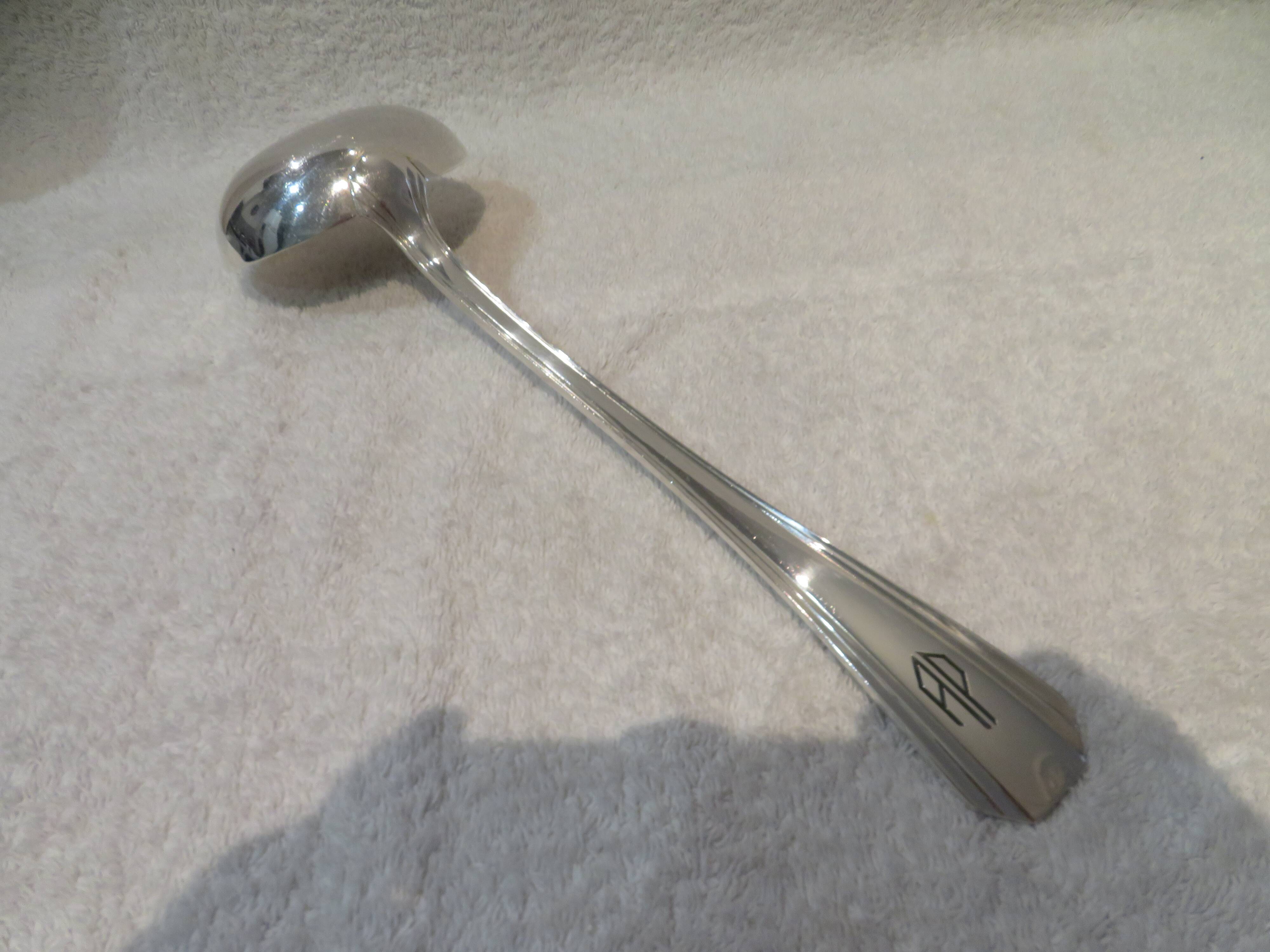Christofle Boreal silver plated soup ladle, engraved AP 32.4cm