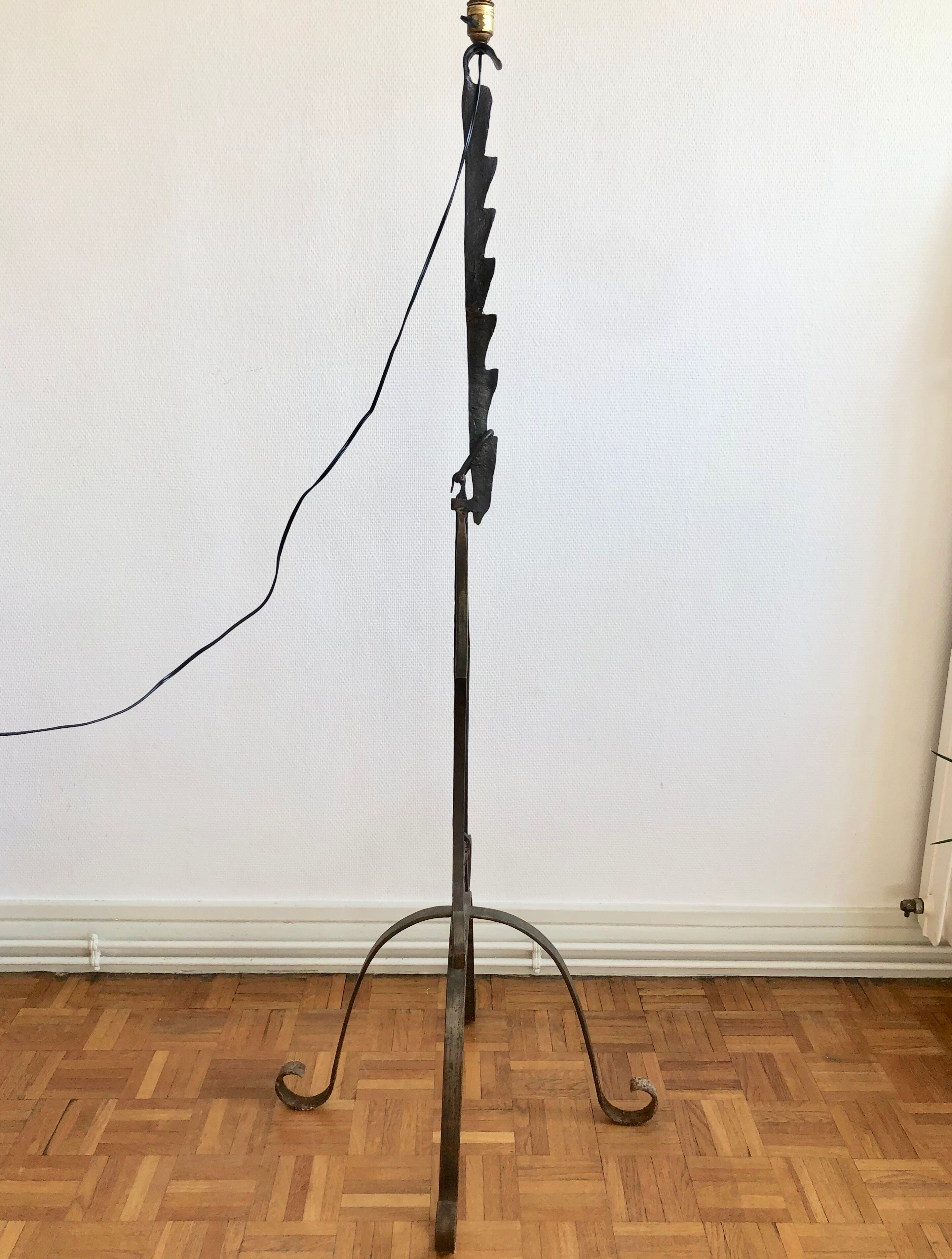 Brutalist wrought iron lamp post base Marolles workshop