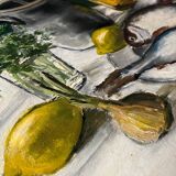 HST table "Composition with fish" ec. XX° signed