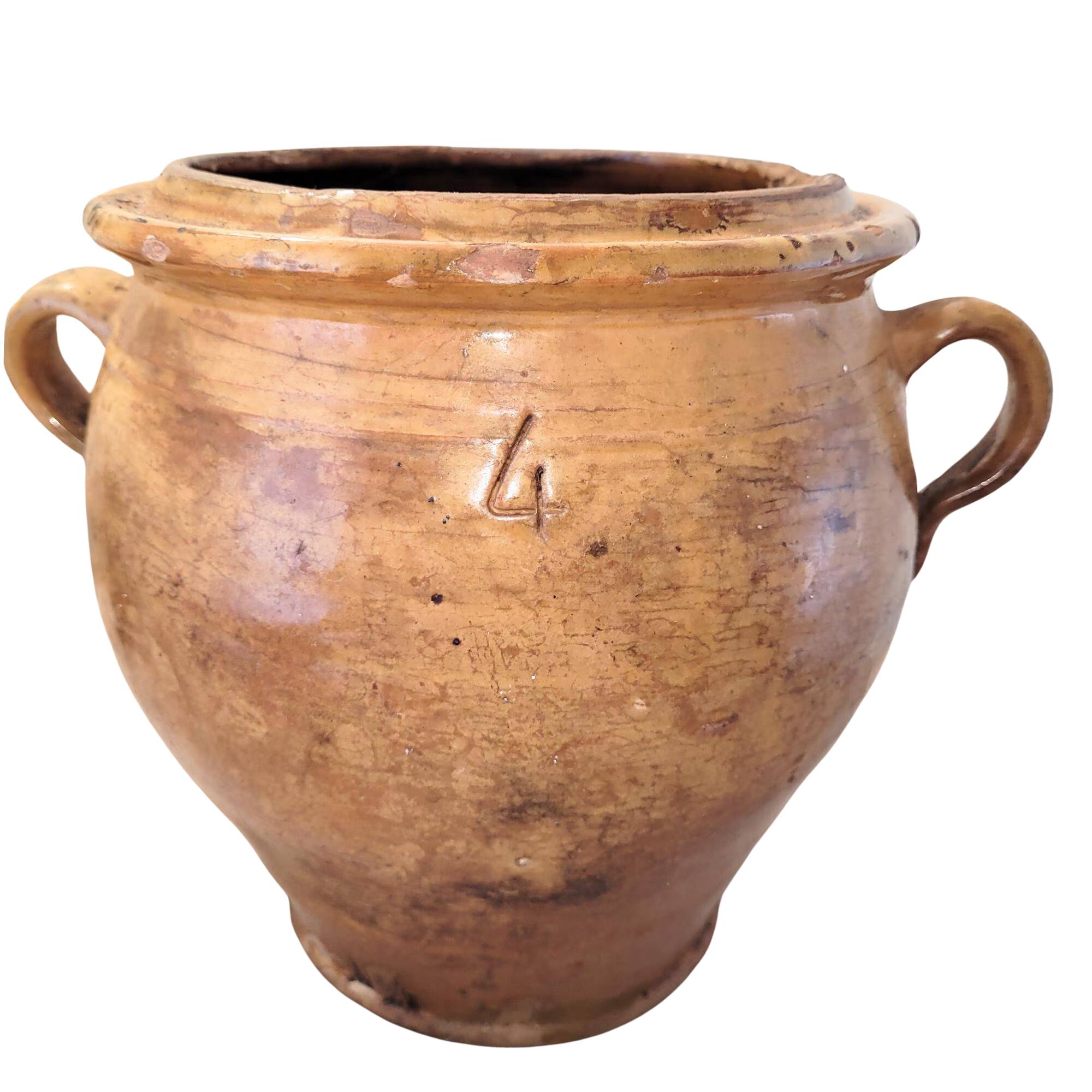 Antique yellow enamelled jam pot – 19th century terracotta – South of France