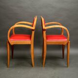 Pair of red bridge armchairs, 1950s