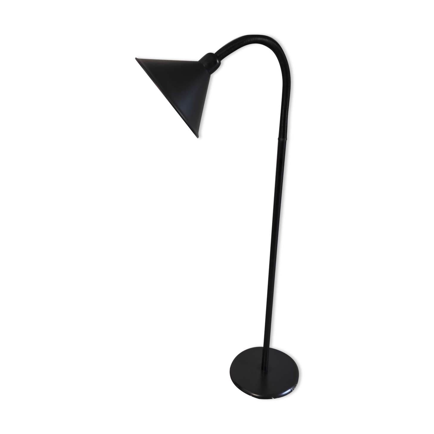 Articulated black metal floor lamp/e-reader – 70s/80s