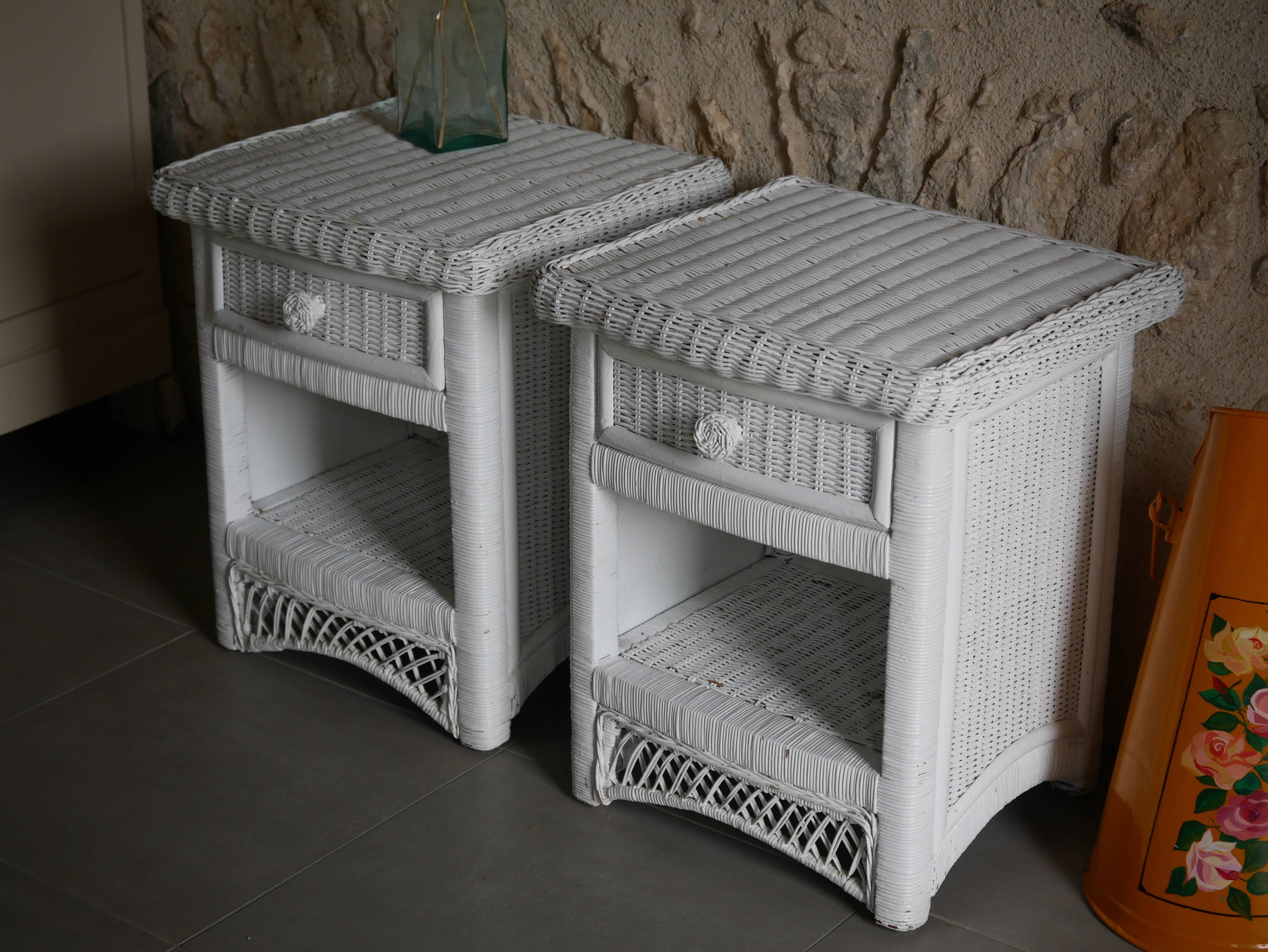 Pair of white wicker bedsides