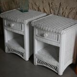 Pair of white wicker bedsides