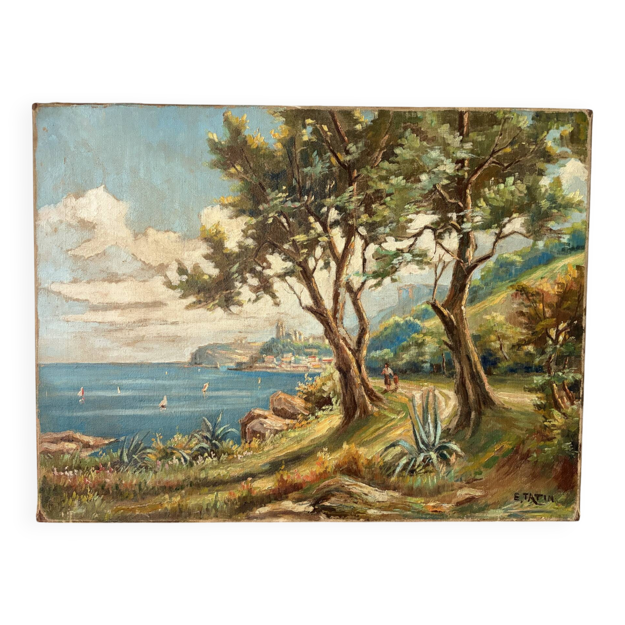 Oil on canvas Roquebrune-Cap-Martin, signed Émile Tatin