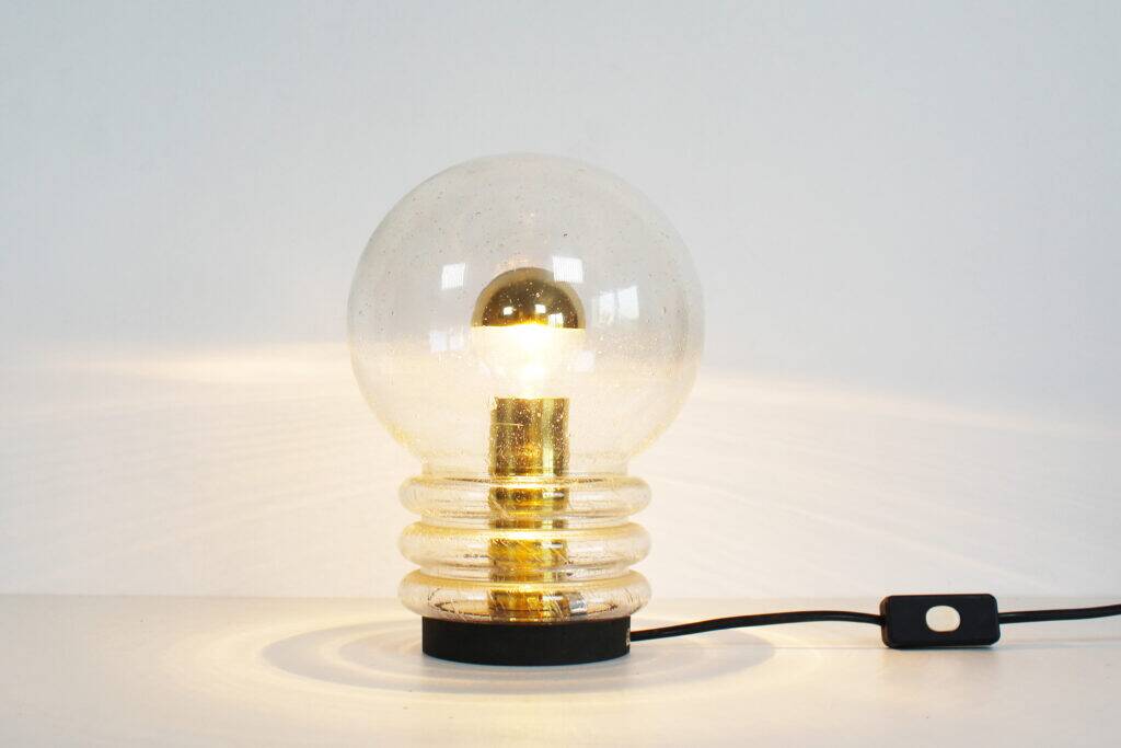 Wonderful 1970s bubble glass and brass table lamp by Glashutte Limburg