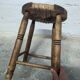 Wooden stool seated wood & woven straw