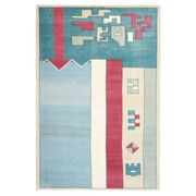 Vintage Turkish Oushak handmade wool cotton blue area rug 204x304