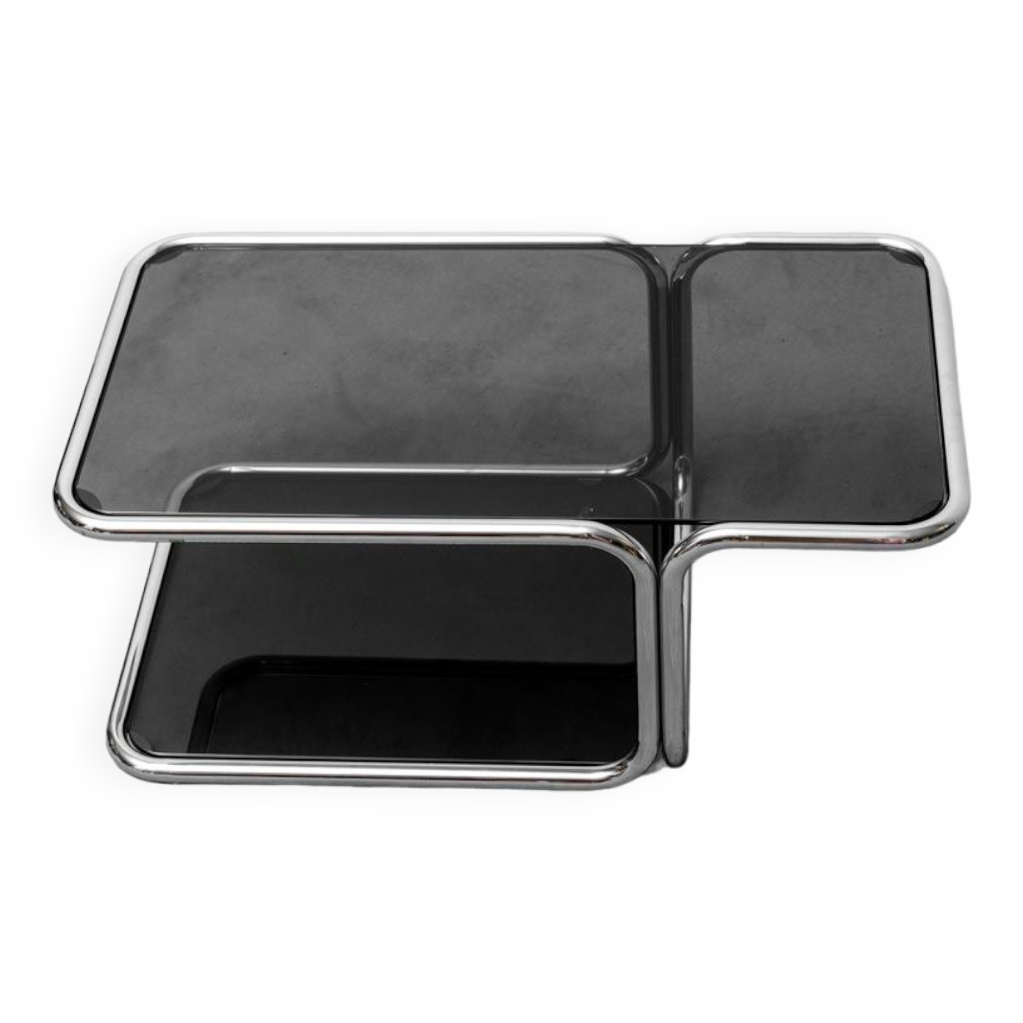 Coffee table metal smoked glass 70s vintage modern