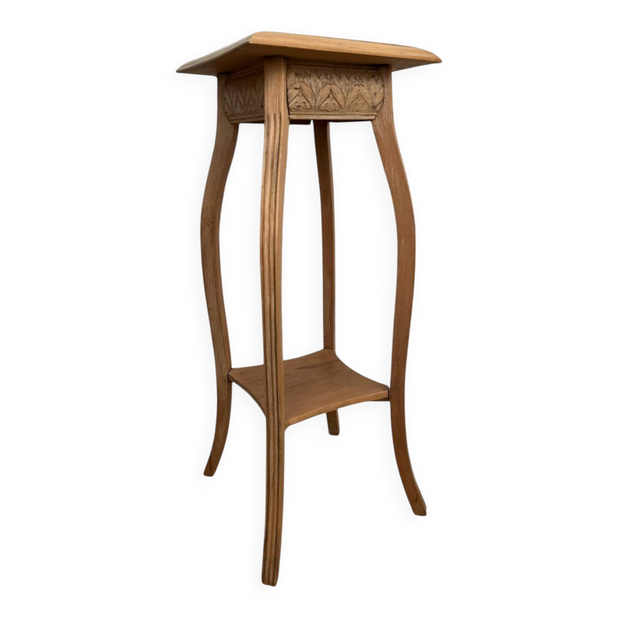 Agatha plant stand in solid light carved wood