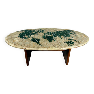 Table basse italienne design années 1950 onyx et marbre carte du monde