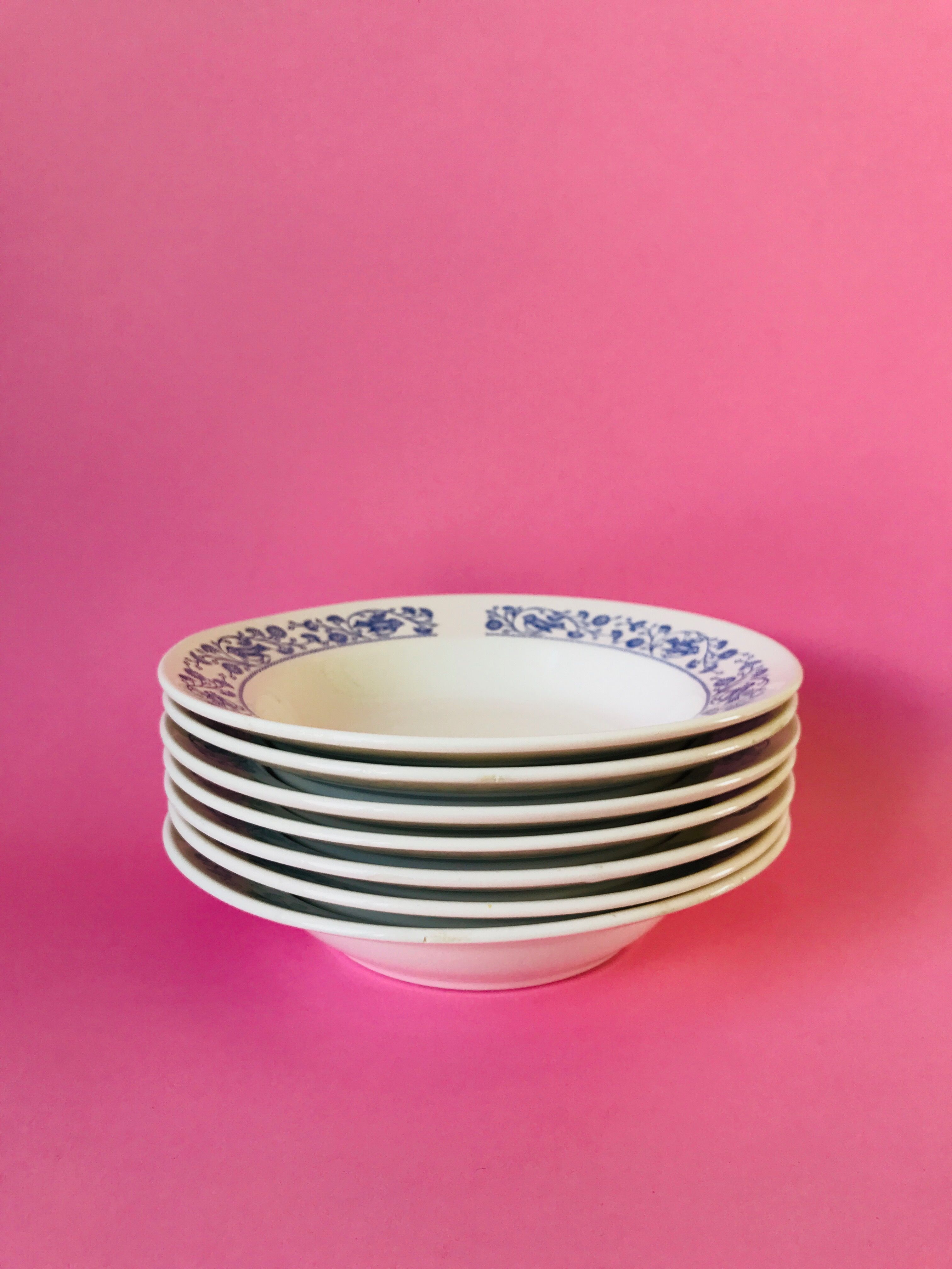 Hollow plate in faience pattern vintage blue bird j.v liex