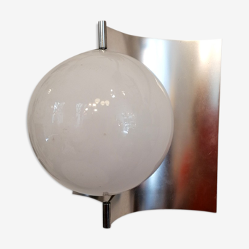 Brushed steel and opaline wall light 1970