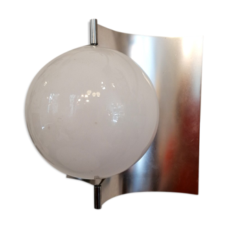 Brushed steel and opaline wall light 1970