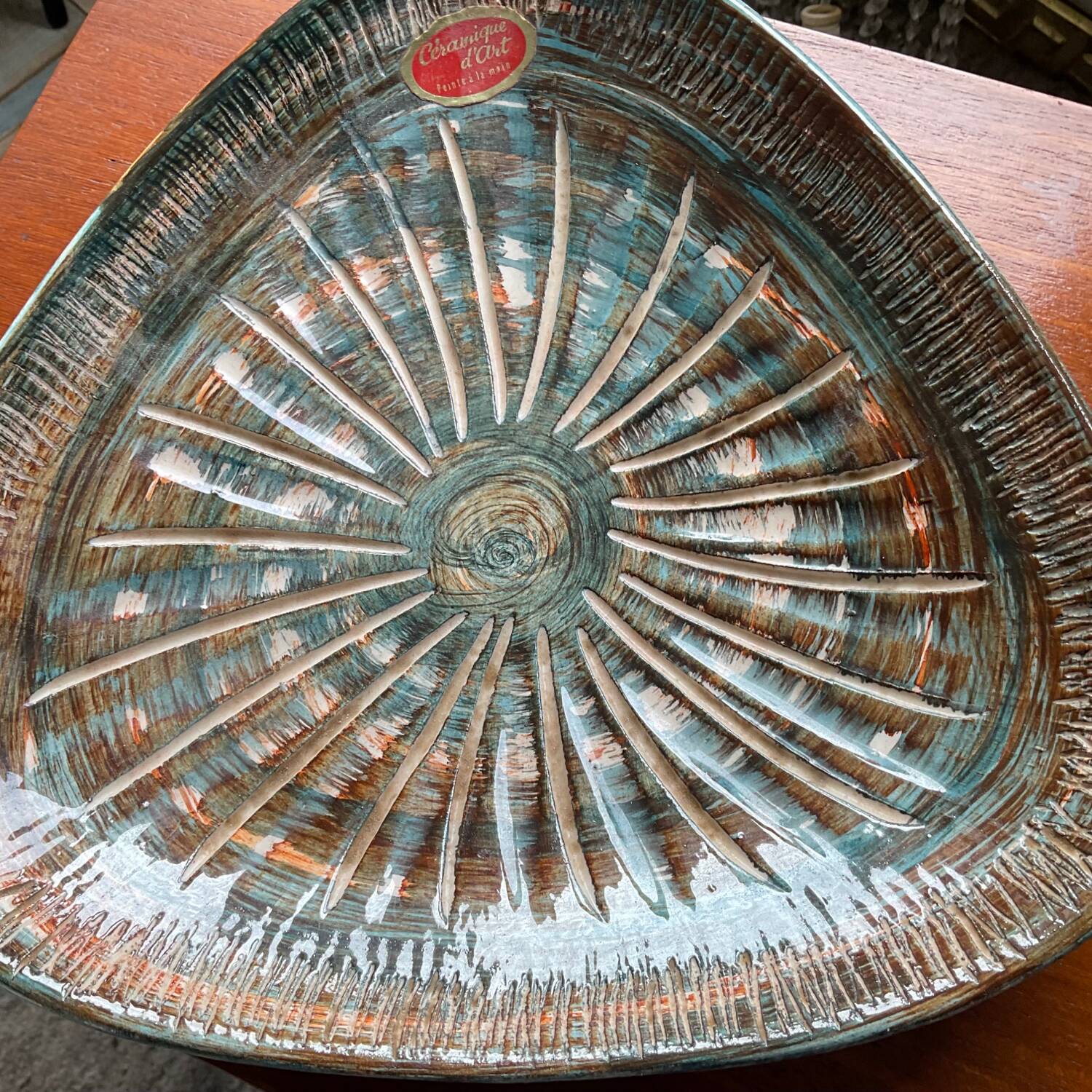 Vintage enameled ceramic art pocket tray