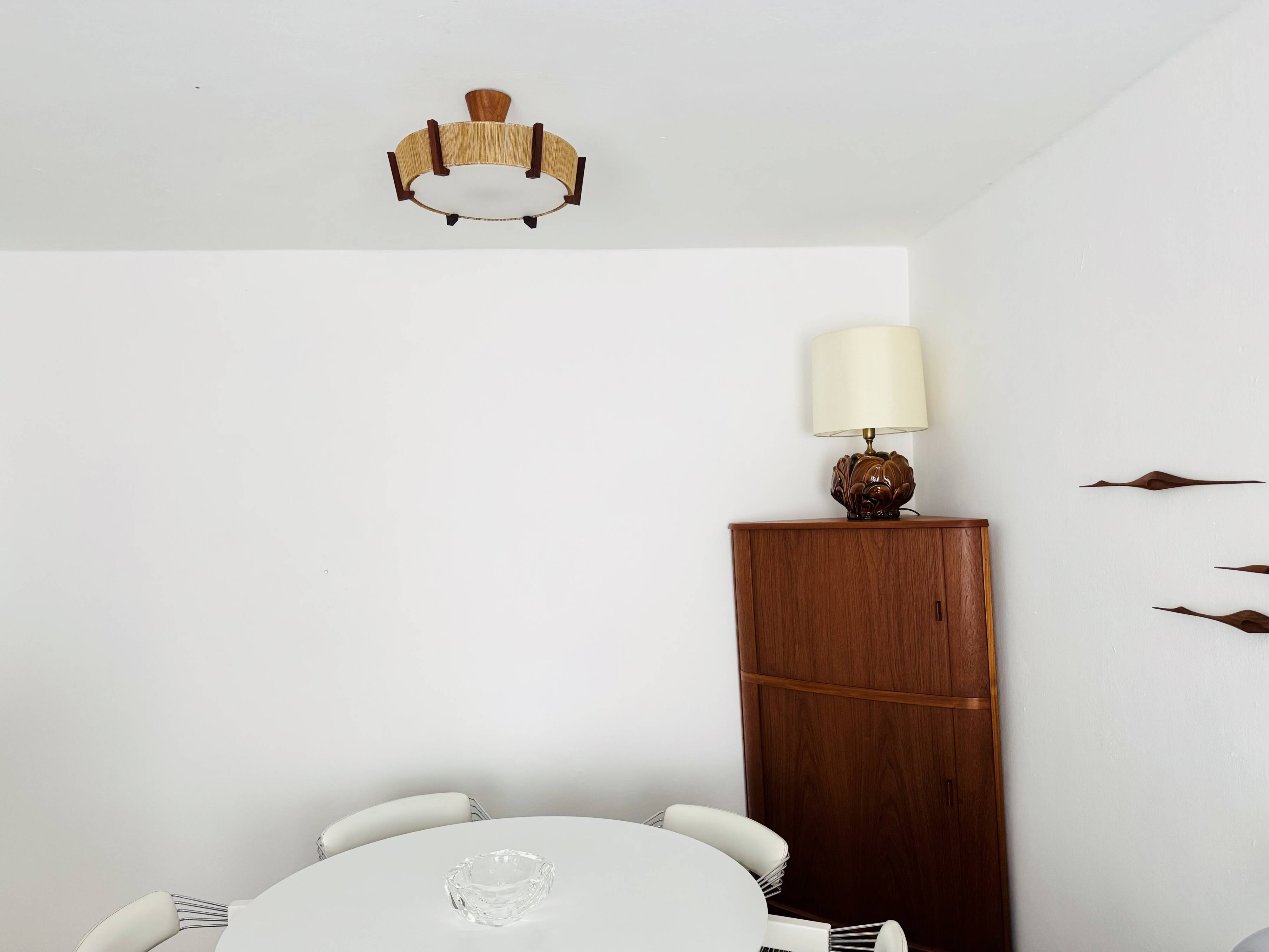 Japan Style Sisal and Teak Pendant Lamp by Temde