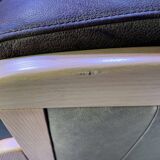 Chocolate leather armchair, wooden structure