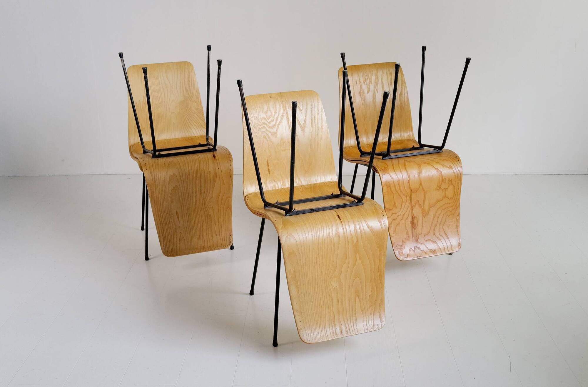 Set of 6 bent plywood chairs, 1950