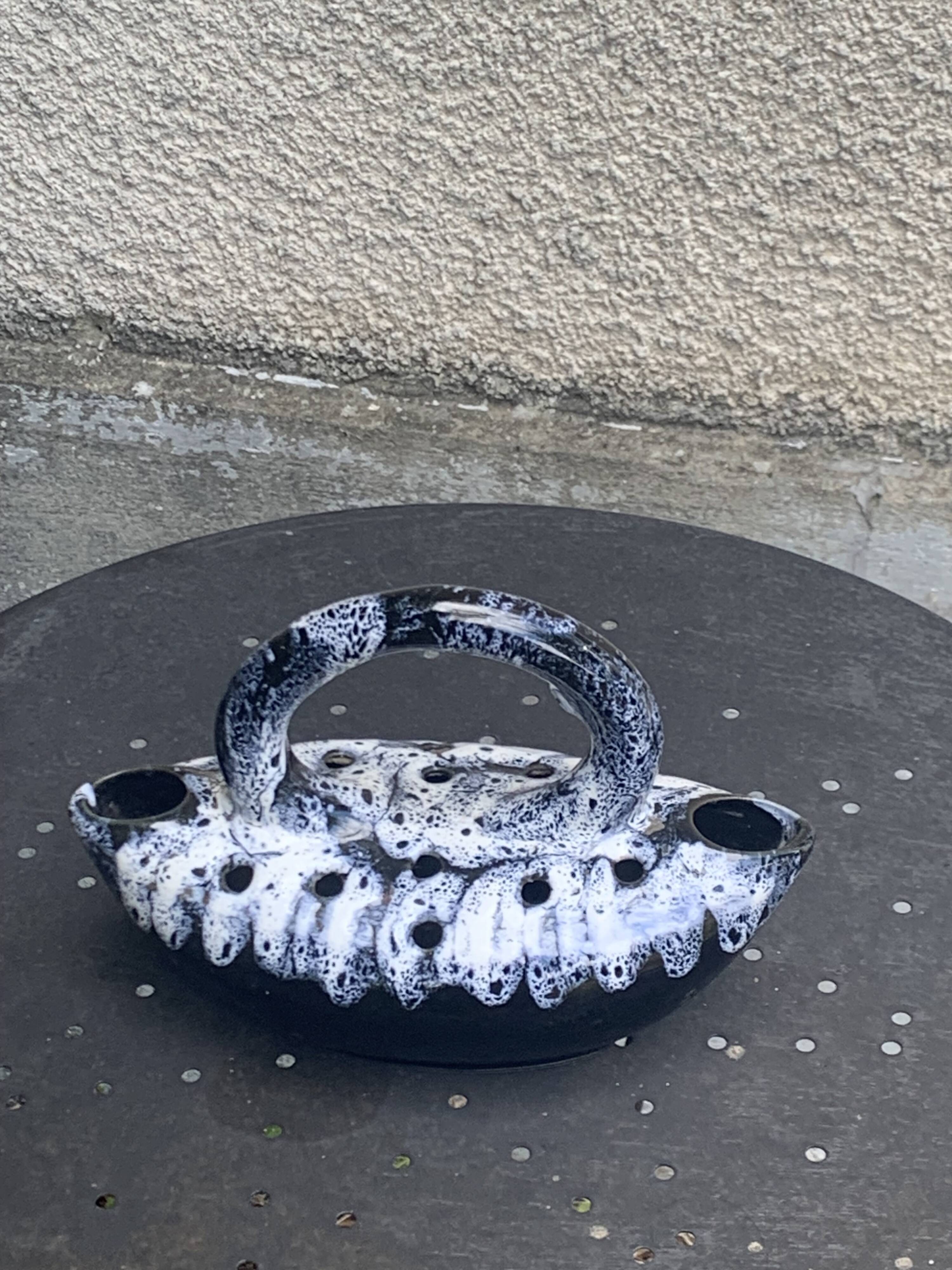 Midnight blue and white glazed ceramic flower pick, 1960/1970, vintage