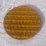 Flat round tray in slip with braided pattern signed FPP Vallauris J19 France vintage