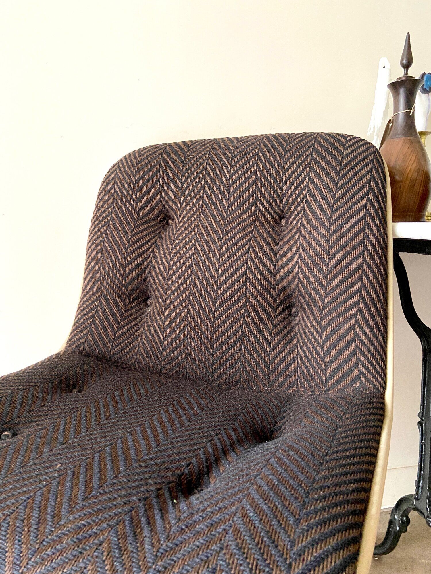 Strafor armchair in beige plastic and brown herringbone wool 1960s'