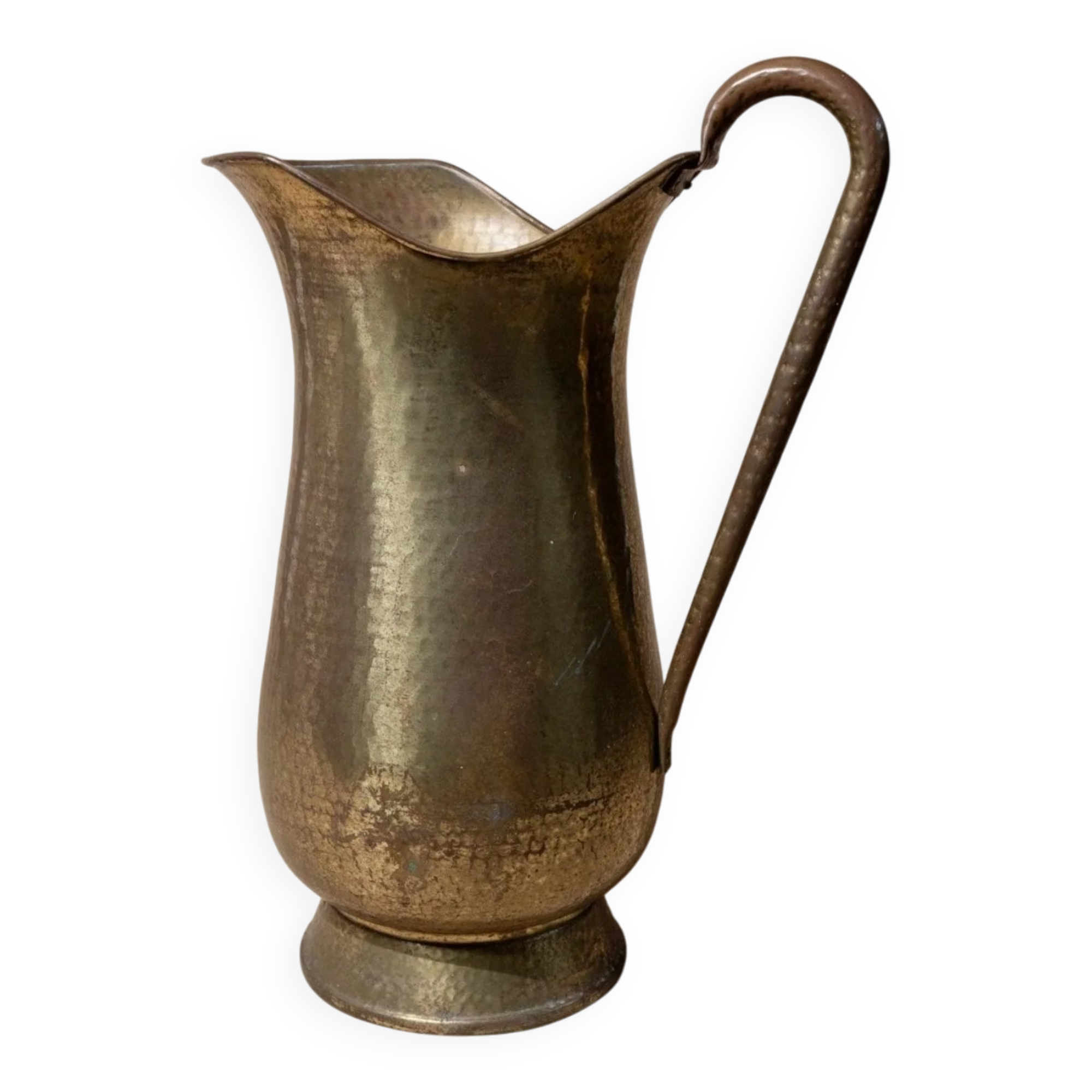 XXL vintage brass jug handmade in Italy (1950s) – golden brass vase with patina and elegant handle