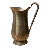 XXL vintage brass jug handmade in Italy (1950s) – golden brass vase with patina and elegant handle