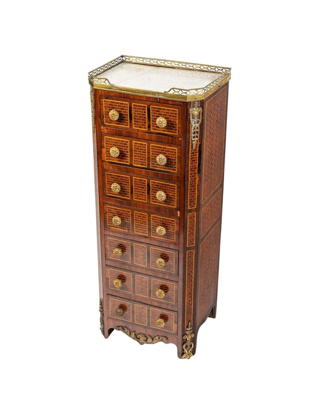Semainier in marquetry and gilded bronze Louis XVI Style