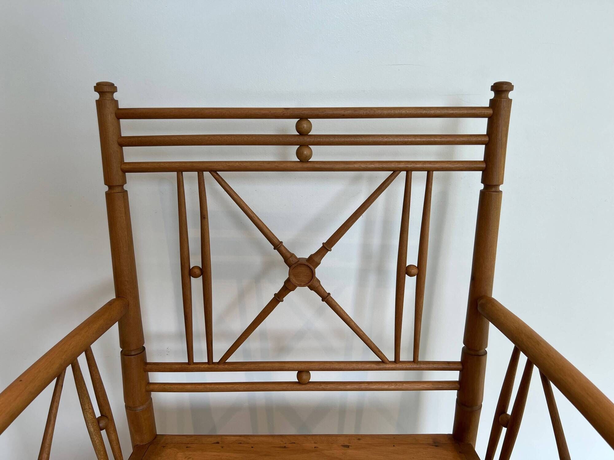 Vicario Armchair in Natural Wood Bamboo Style with Crossbars. Made in France.