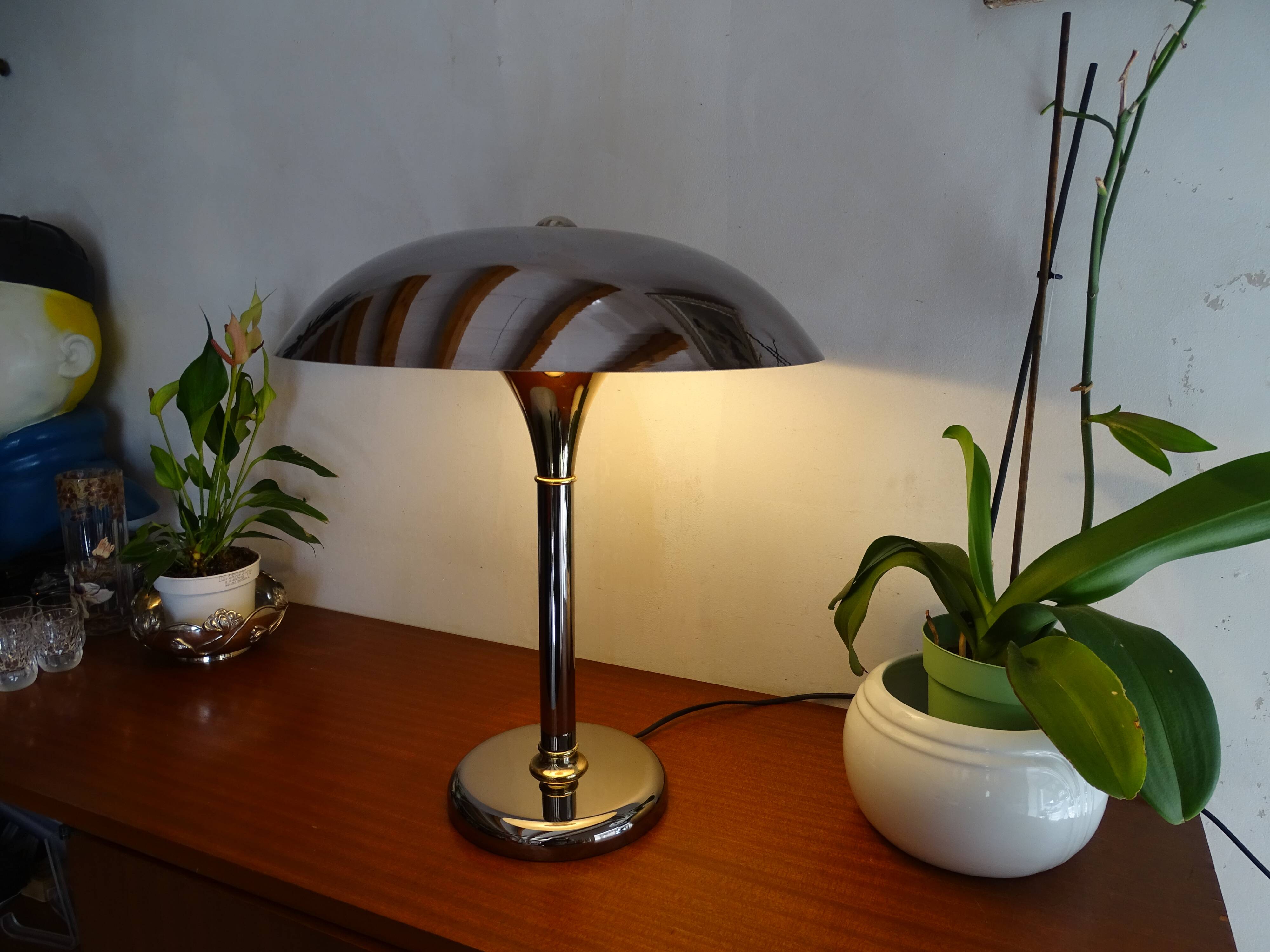 Mushroom lamp design chrome metal 48 cm